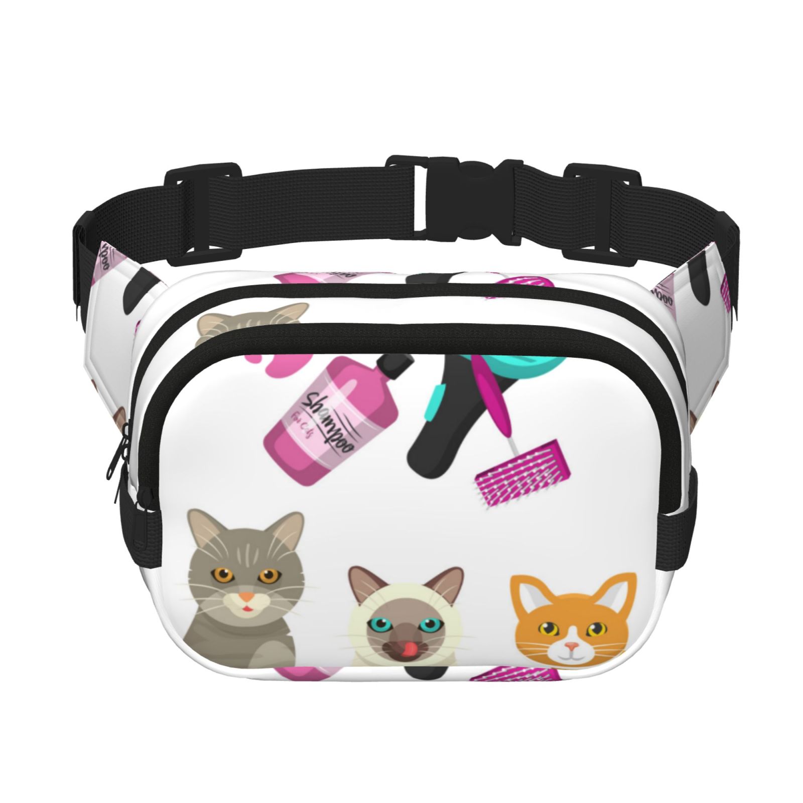 Picia Pet Care Grooming Print Square Double-Layer Waist Bag Mini Adjustable Waist Belt Bag Exercise Running Travel Hiking