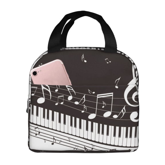 Picia Piano Keys With Musical Notes Printed Lunch box Lunch bag for Men Women Large Capacity Lunchbox Reusable Lunch Bags Insulated Lunch Bag Lunch Box Cooler