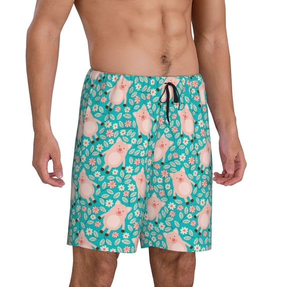 Picia Pig And Flower Pajama Shorts for Men, Men's Pajama Bottoms, Sleepwear,Short Pajama Pants-Small