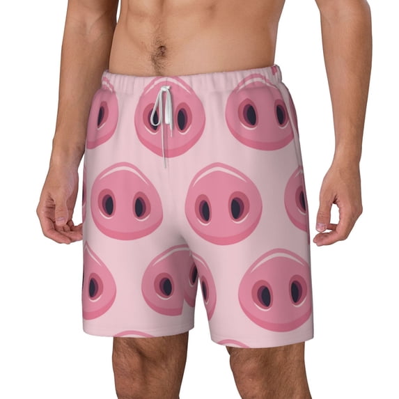 Picia Pig Nose pattern Mens Swim Trunks with Compression Liner Stretch Beach Shorts Quick Dry with Zipper Pockets No-Chafing Board Shorts-Small
