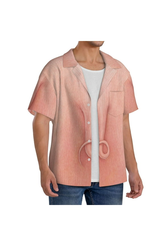 Pig'S Tail Men's Linen Shirts Short Sleeve Cuban Beach Shirts Casual Shirts Button Down Shirt for Men Beach Summer Wedding Shirt-XX-Large