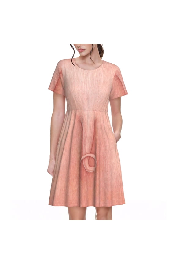 Pig'S Tail Pattern Women's Short Sleeve Summer Dress Pleated Loose Swing Knee Length Short Sleeve Swing Dresses