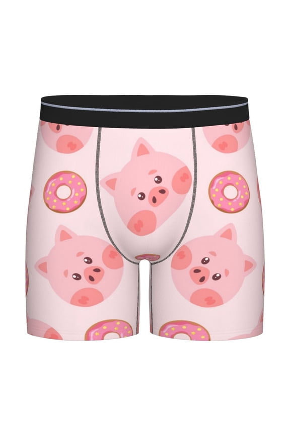 Pigs Head And Donuts Pattern Men's Athletic Long Leg Briefs , Performance Stretch Underwear,Moisture-Wicking