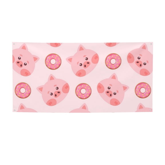 Picia Pigs Head And Donuts Pattern Party Banner, Festive Decoration, Holiday Banner, Celebration Decor, Event Banner, Reusable Party Banner-Small