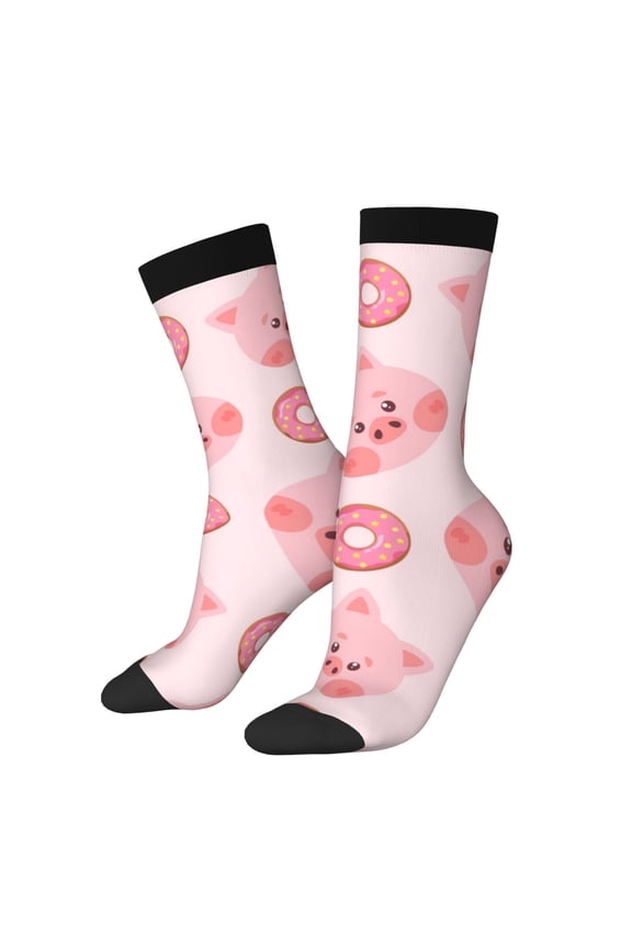 Pigs Head And Donuts Print Athletic Socks for Men & Women – Cushioned Moisture-Wicking Crew Socks for Sports, Running, and Training, Soft & Breathable Size 5-11
