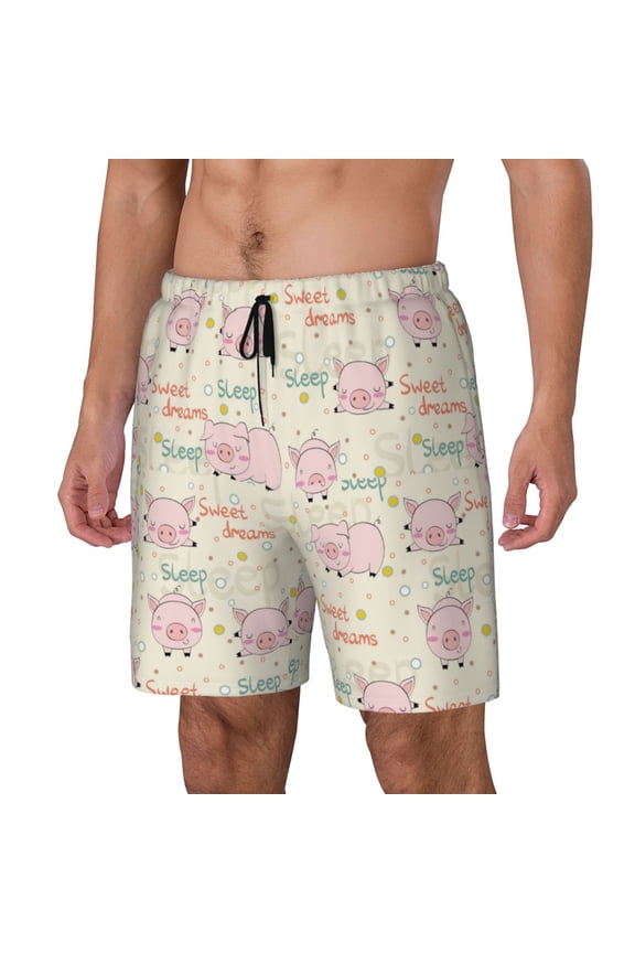 Pigs Sleep pattern Mens Swim Trunks with Compression Liner Stretch Beach Shorts Quick Dry with Zipper Pockets No-Chafing Board Shorts-Small