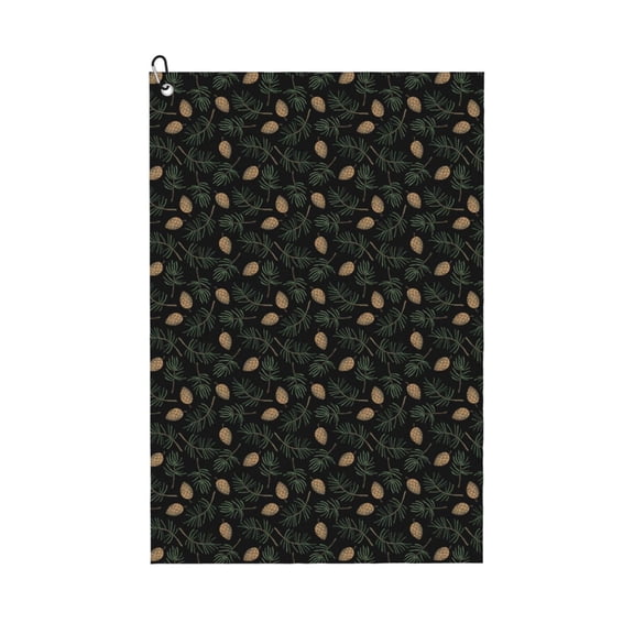 Picia Pine Cone Woodland Pattern Microfiber Golf Towel (24" X 16") with Carabiner Clip, Waffle Pattern Hook - Golf Accessories and Gifts, Father's Day, Christmas, Birthday Gift