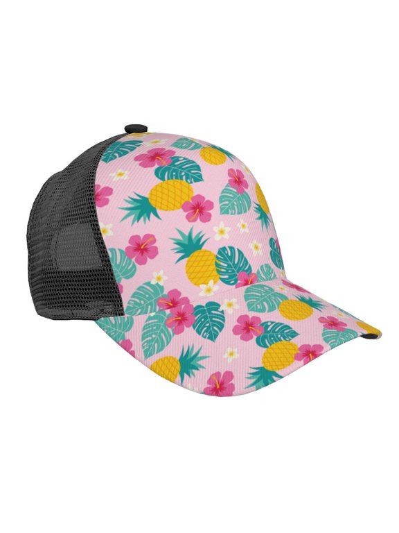 Pineapple And Leaves Pattern Trucker Hat,Baseball Cap,Sun Protection Cap,Stylish Headwear,Leisure Cap,Outdoor Sports Cap