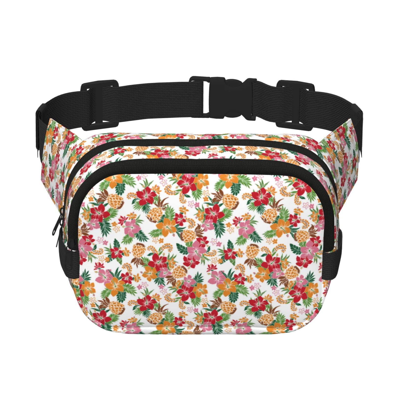 Picia Pineapple Flower Print Square Double-Layer Waist Bag Mini Adjustable Waist Belt Bag Exercise Running Travel Hiking