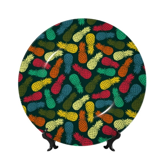 Picia Pineapple Fruit Colorful Pattern Bone China Decorative Plate – Wall Decor with Stand and Adhesive, Elegant Ornament for Living Room, Office, or Entryway-6in