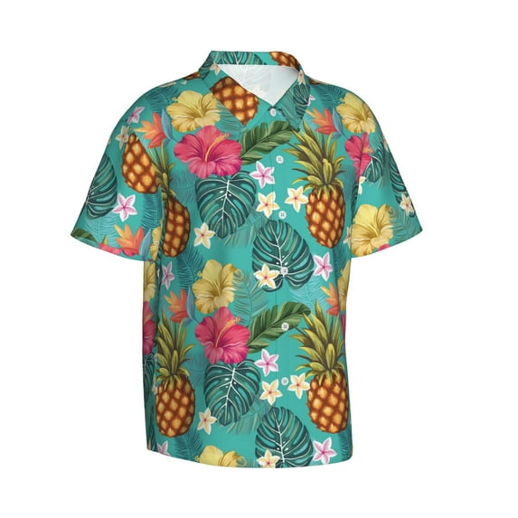 Picia Pineapple Gentle Cotton Regular Fit Short Sleeve Casual Hawaiian Shirt for Men-Large