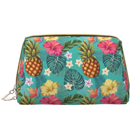 Picia Pineapple Print Leather Makeup Bag Make Up Bag Travel Toiletry Bag for Her Girlfriend Teacher Teen Girl Gifts