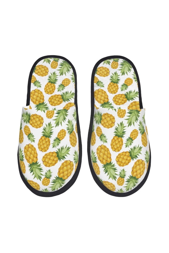 Pineapple Print Women's Fuzzy Fluffy House Slippers Plush Memory Foam Shoes Indoor Outdoor-Medium