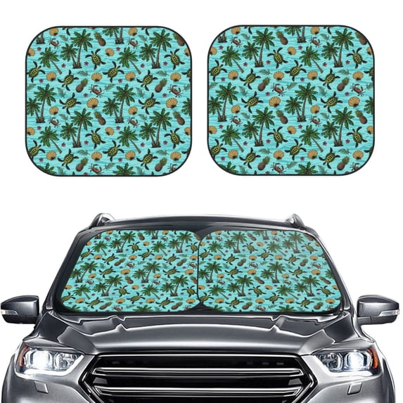 Picia Pineapple Sea Turtle 2 Piece Car Windshield Sun Shade Foldable | Foldable Sun Shield for Front Window Blocks UV Rays and Keeps Your Vehicle Cool-Large