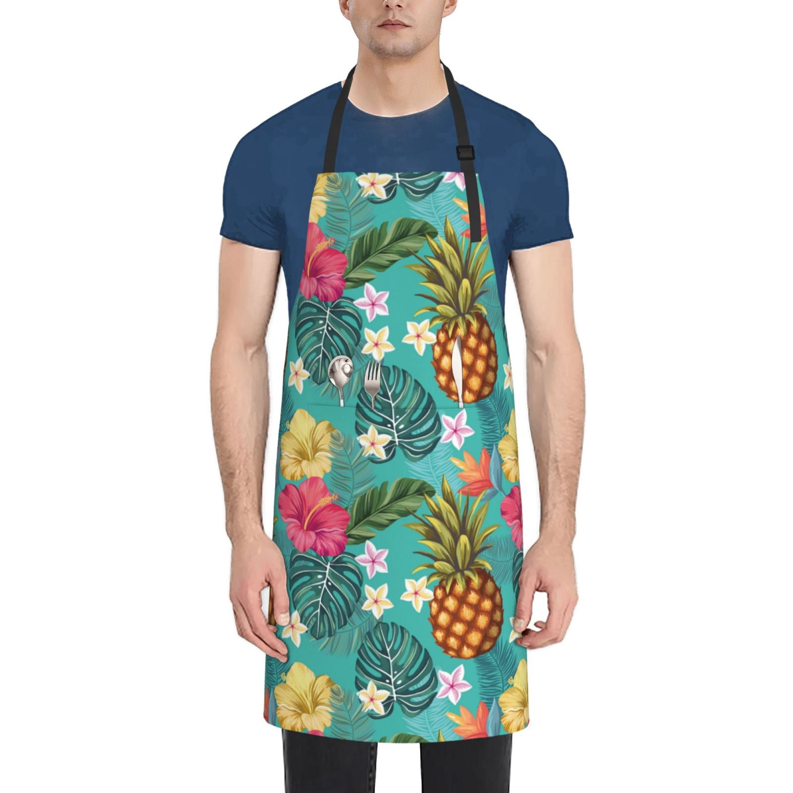 Picia Pineapple Waterproof Apron for Unisex Adult - Adjustable Bib Apron with Pockets, Ideal for Cooking, Gardening, Painting, and Household Chores