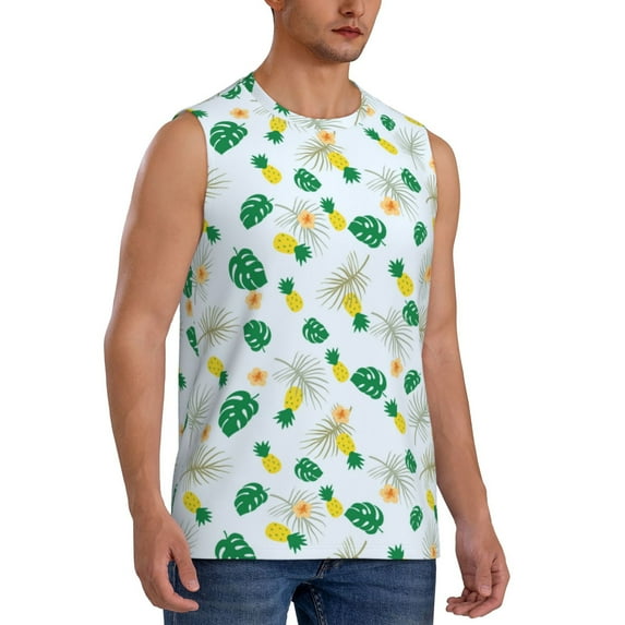 Picia Pineapple mens Cotton Tank Undershirts , Moisture-wicking Ribbed Tanks, Lightweight Cotton Tank Undershirts-Small
