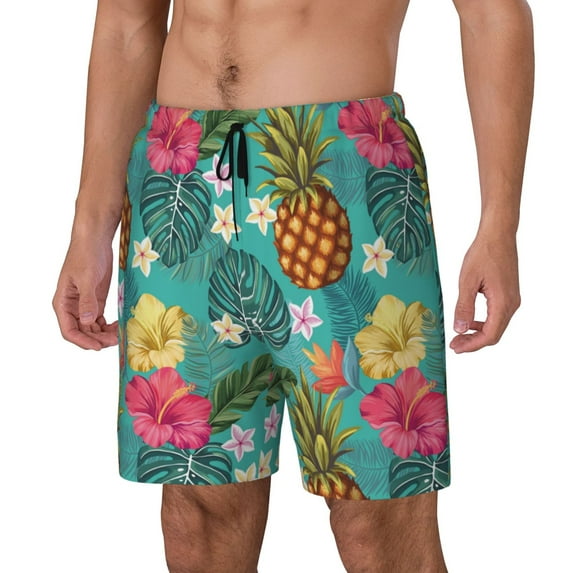 Picia Pineapple pattern Mens Swim Trunks with Compression Liner Stretch Beach Shorts Quick Dry with Zipper Pockets No-Chafing Board Shorts-Small