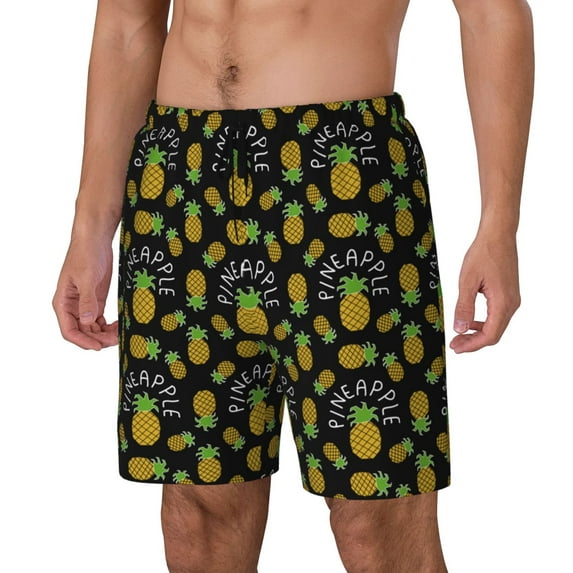 Picia Pineapple pattern Mens Swim Trunks with Compression Liner Stretch Beach Shorts Quick Dry with Zipper Pockets No-Chafing Board Shorts-Small
