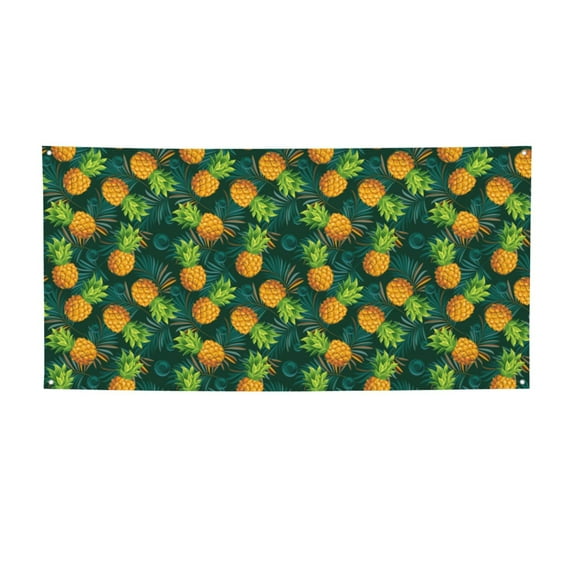 Picia Pineapples with Palm Leaves Pattern Party Banner, Festive Decoration, Holiday Banner, Celebration Decor, Event Banner, Reusable Party Banner-Small