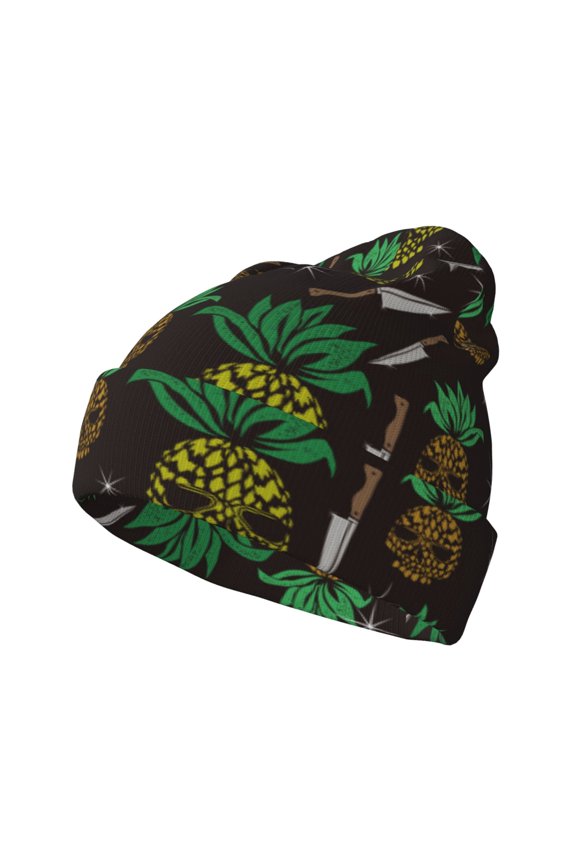Pineapples Pattern Knitted Beanie Hat for Men and Women , Unisex Winter Warm Stretchy Knit Cap Thick Fisherman Beanies Cuffed Plain Skull Caps