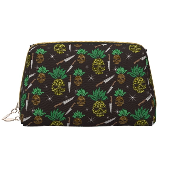 Picia Pineapples Print Leather Makeup Bag Make Up Bag Travel Toiletry Bag for Her Girlfriend Teacher Teen Girl Gifts