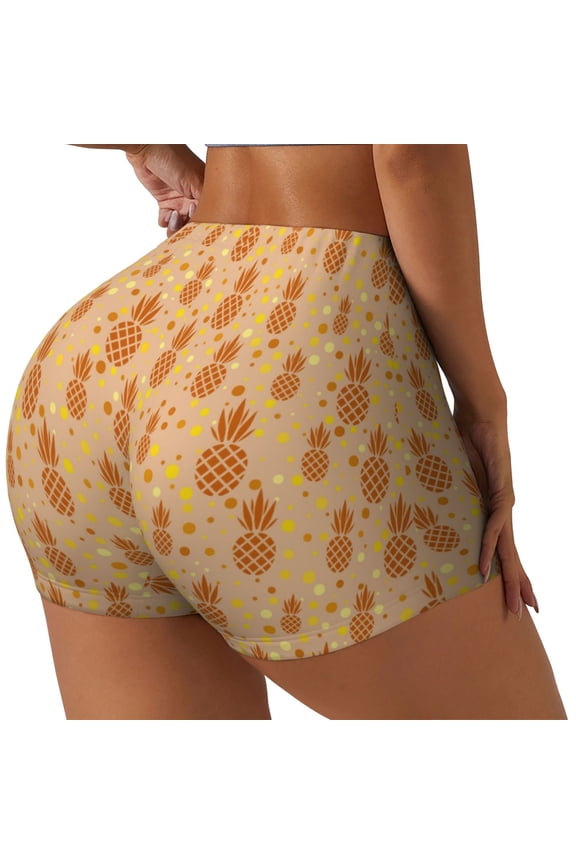Pineapples Printed Workout Shorts for Women Seamless Scrunch Butt Lifting High Waisted Yoga Gym Booty Running Moisture-wicking Short Pants-X-Large