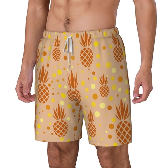Picia Pineapples pattern Mens Swim Trunks with Compression Liner Stretch Beach Shorts Quick Dry with Zipper Pockets No-Chafing Board Shorts-Large