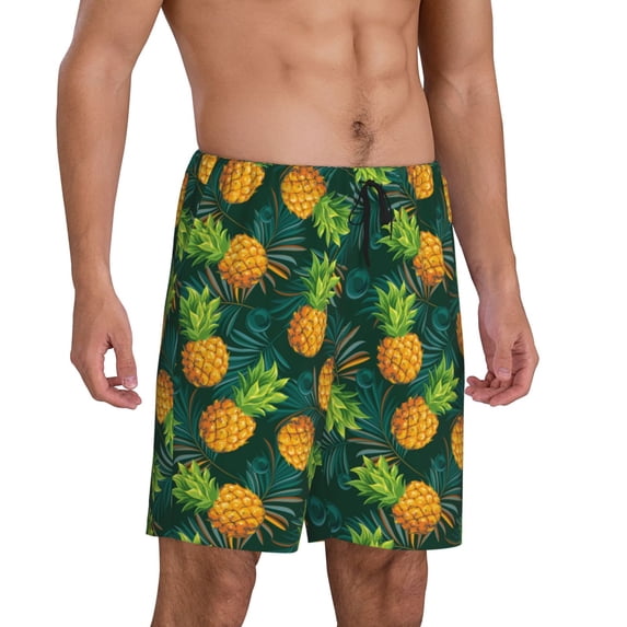 Picia Pineapples with Palm Leaves Pajama Shorts for Men, Men's Pajama Bottoms, Sleepwear,Short Pajama Pants-Medium