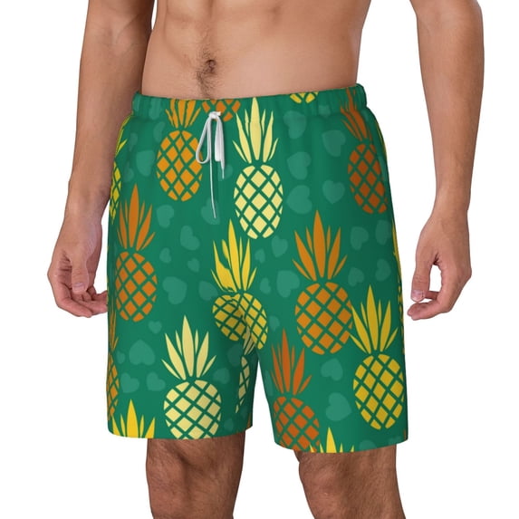 Picia Pineapples1 pattern Mens Swim Trunks with Compression Liner Stretch Beach Shorts Quick Dry with Zipper Pockets No-Chafing Board Shorts-Medium