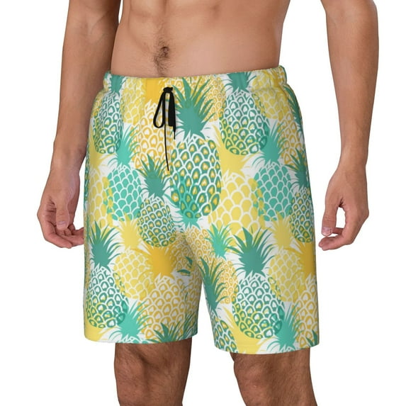 Picia Pineapples1 pattern Mens Swim Trunks with Compression Liner Stretch Beach Shorts Quick Dry with Zipper Pockets No-Chafing Board Shorts-X-Large