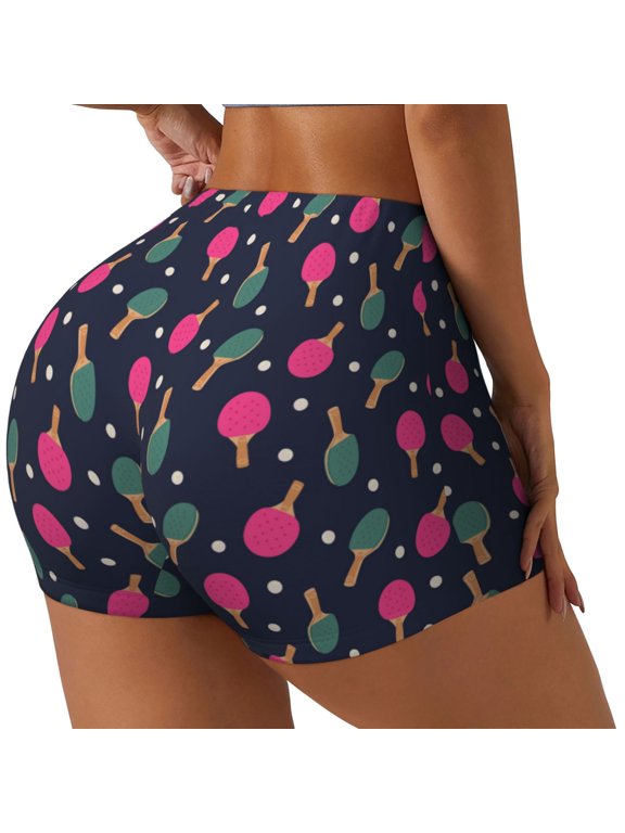 Ping Pong Rackets And Balls Printed Workout Shorts for Women Seamless Scrunch Butt Lifting High Waisted Yoga Gym Booty Running Moisture-wicking Short Pants-Large