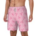 thumbnail image 1 of Picia Pink Bows pattern Mens Swim Trunks with Compression Liner Stretch Beach Shorts Quick Dry with Zipper Pockets No-Chafing Board Shorts-Large, 1 of 9