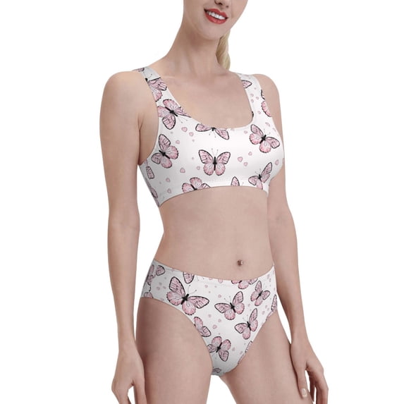 Picia Pink Butterflies (2) Women's High Waisted Bikini Scoop Neck Swimsuit Two Pieces Bathing Suit-Large