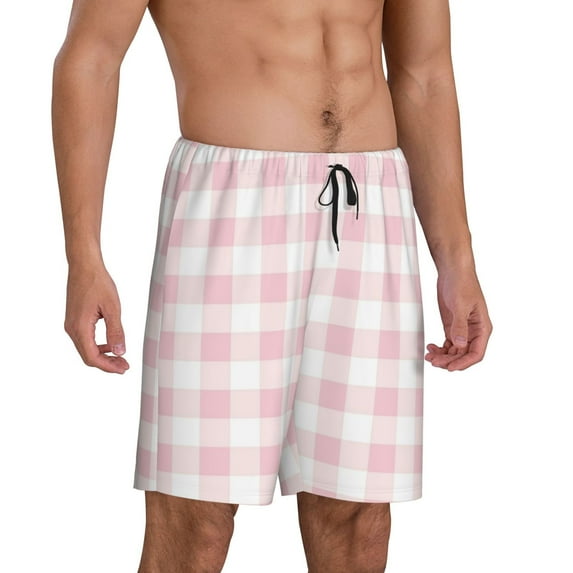Picia Pink Checkboard Pajama Shorts for Men, Men's Pajama Bottoms, Sleepwear,Short Pajama Pants-Small