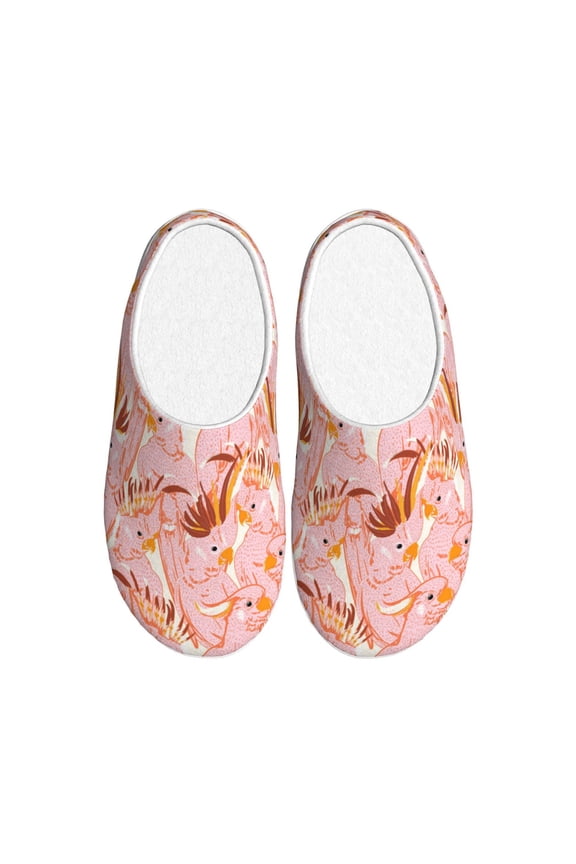 Pink Cockatoo Birds for Women's Lamb-hug Comfy Fleece House Slippers Memory Foam, Slip-on House Shoes Indoor Outdoor-35/36