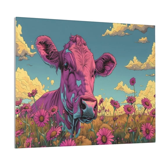 Picia Pink Cow In Sunflower Field Pattern Decorative Picture – Unique Wall Art, Modern Canvas Print for Trendy Interiors (Horizontal)