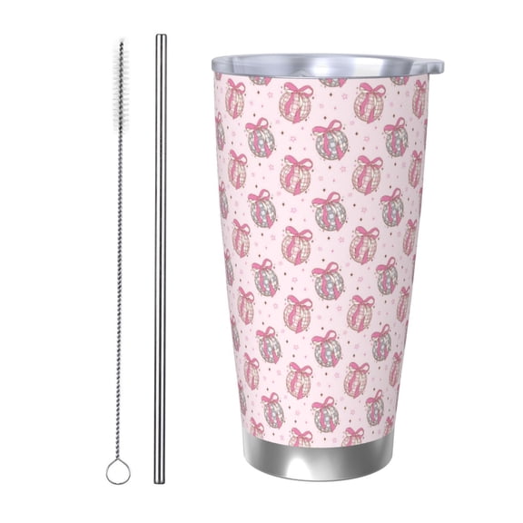 Picia Pink Disco Ball Pattern 20 oz Tumbler Stainless Steel Vacuum Insulated Coffee Ice Cup Double Wall Travel Flask Dual Lid Water Bottle, Eco-friendly Car Cup