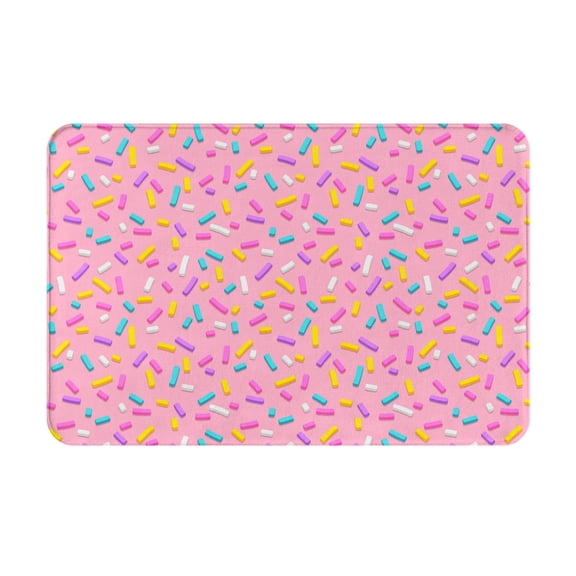 Picia Pink Donut Pattern Flannel Doormat 16x24 Inch Non-Slip Indoor Mat, Absorbent & Quick-Dry Rug for Entryway, Bathroom, Kitchen, and Bedroom, Machine Washable