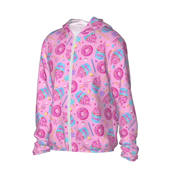 Picia Pink Donuts Women's Men's UPF 50+ Sun Protection Hoodie Shirt Long Sleeve SPF Fishing Outdoor UV Hiking Lightweight Shirts-3X-Large
