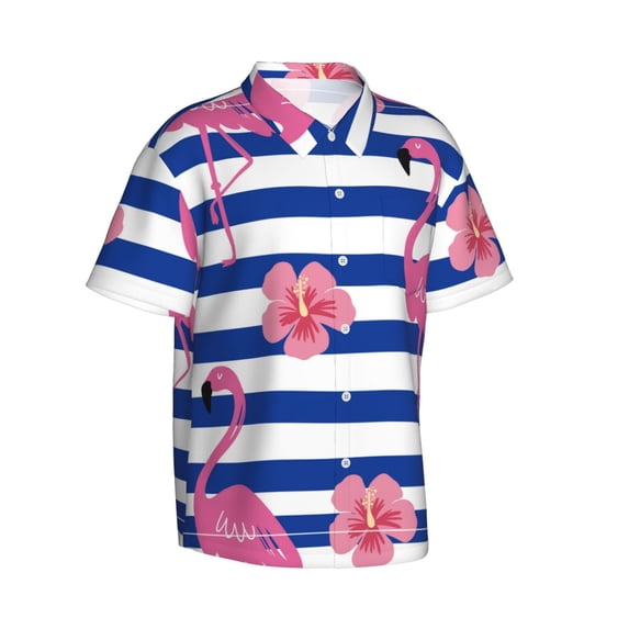 Picia Pink Flamingo Gentle Cotton Regular Fit Short Sleeve Casual Hawaiian Shirt for Men-XX-Large