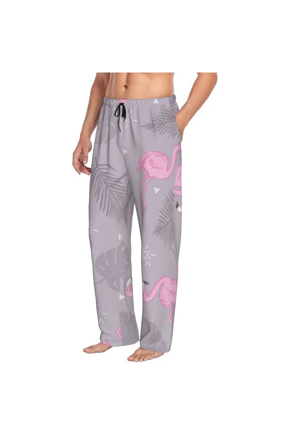 Pink Flamingo Mens Soft Woven Cotton Elastic Waistband Sleep Pajama Pant Lounge Sleep Pant With Pockets And Drawstring-Small