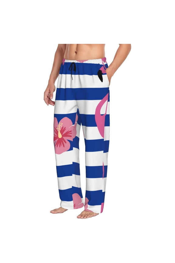 Pink Flamingo Mens Soft Woven Cotton Elastic Waistband Sleep Pajama Pant Lounge Sleep Pant With Pockets And Drawstring-