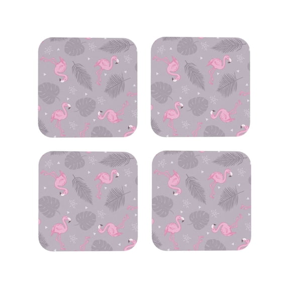 Picia Pink Flamingo Printed Leather Coasters for Drinks, 4" Drink Coasters Set of 4 for Tabletop Protection, Handmade Luxurious Home Décor and Housewarming Gift -Square