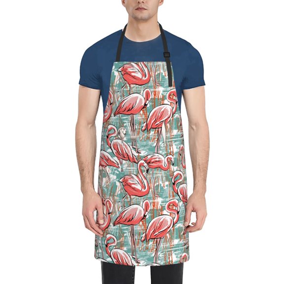 Picia Pink Flamingo Waterproof Apron for Unisex Adult - Adjustable Bib Apron with Pockets, Ideal for Cooking, Gardening, Painting, and Household Chores