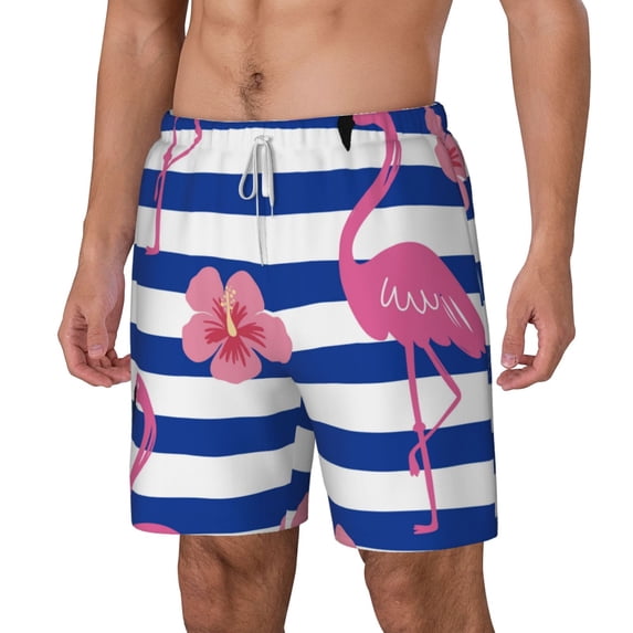 Picia Pink Flamingo pattern Mens Swim Trunks with Compression Liner Stretch Beach Shorts Quick Dry with Zipper Pockets No-Chafing Board Shorts-Large