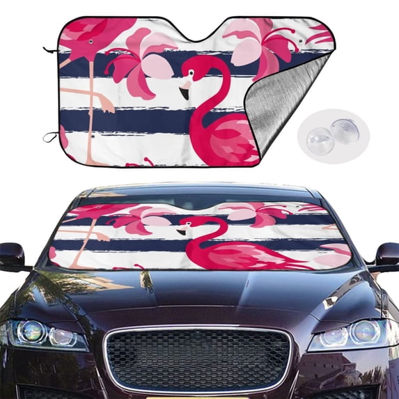 Picia Pink Flamingos Curved Windshield Sunshade Accordion Folding Style Auto Shade for Car Truck SUV Van Blocks UV Ray Sun Visor Protector -Small