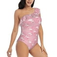 thumbnail image 1 of Picia Pink Flamingos and Flowers Pattern Women's One Piece Swimsuits,One Shoulder Swimwear Asymmetric ,Ruffle Monokinis Bathing Suits,High Waisted Flattering Bathing Suits-Large, 1 of 8