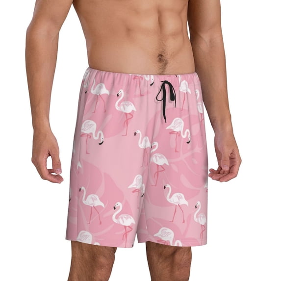 Picia Pink Flamingos and Flowers Pajama Shorts for Men, Men's Pajama Bottoms, Sleepwear,Short Pajama Pants-X-Large
