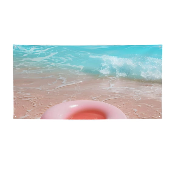 Picia Pink Float Ring On Beach Pattern Party Banner, Festive Decoration, Holiday Banner, Celebration Decor, Event Banner, Reusable Party Banner-Medium