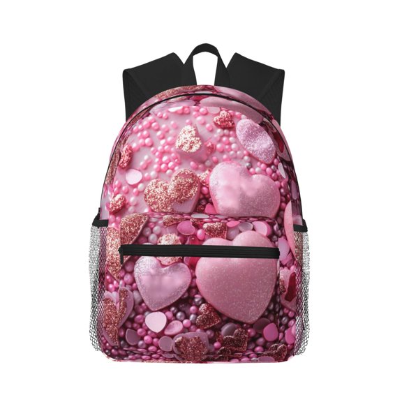 Picia Pink Glitter Heart Candy Large Capacity Backpack Classic Style Backpack Casual Backpack Water-Resistant School Work Travel Outdoor Backpack